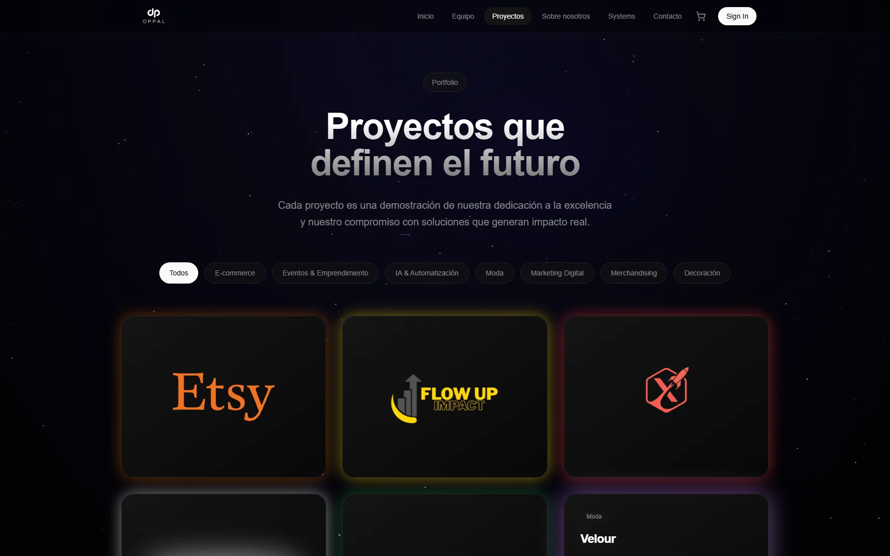 Portafolio: las nueve marcas, filtrables por sector